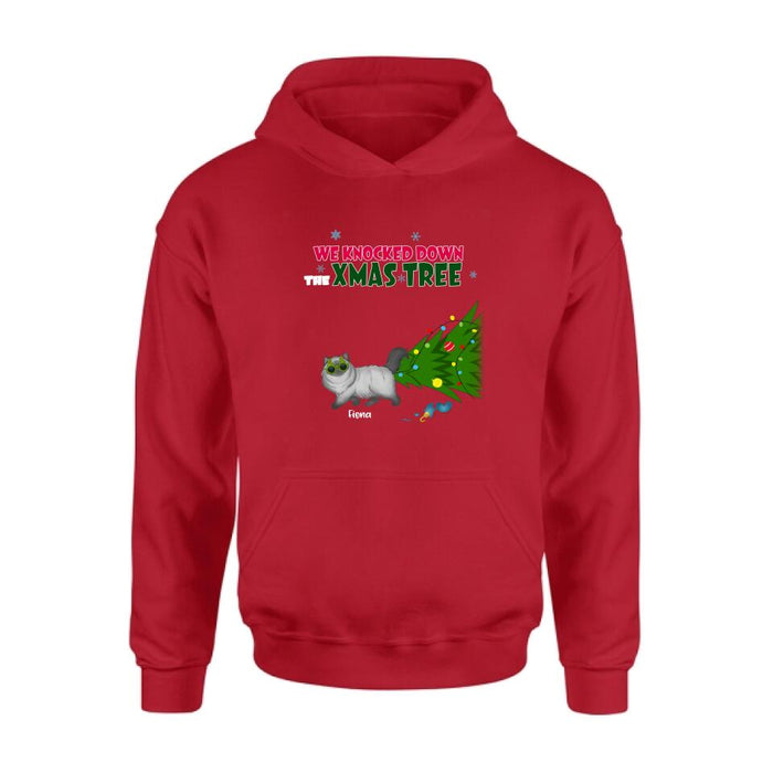 Custom Personalized Christmas Cat Shirt/ Pullover Hoodie - Upto 4 Cats - Best Gift For Cat Lovers - We Knocked Down The Xmas Tree