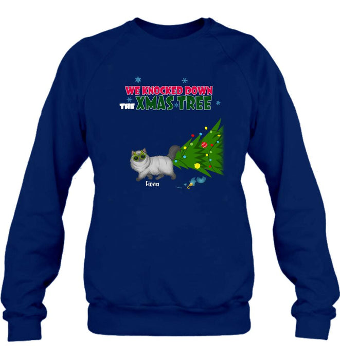 Custom Personalized Christmas Cat Shirt/ Pullover Hoodie - Upto 4 Cats - Best Gift For Cat Lovers - We Knocked Down The Xmas Tree