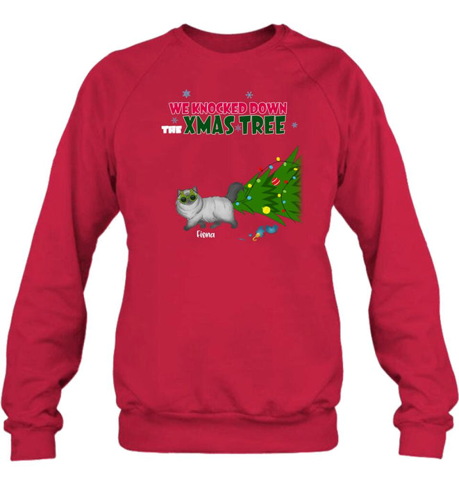 Custom Personalized Christmas Cat Shirt/ Pullover Hoodie - Upto 4 Cats - Best Gift For Cat Lovers - We Knocked Down The Xmas Tree