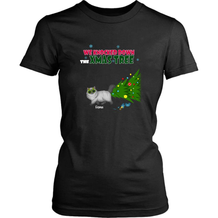 Custom Personalized Christmas Cat Shirt/ Pullover Hoodie - Upto 4 Cats - Best Gift For Cat Lovers - We Knocked Down The Xmas Tree