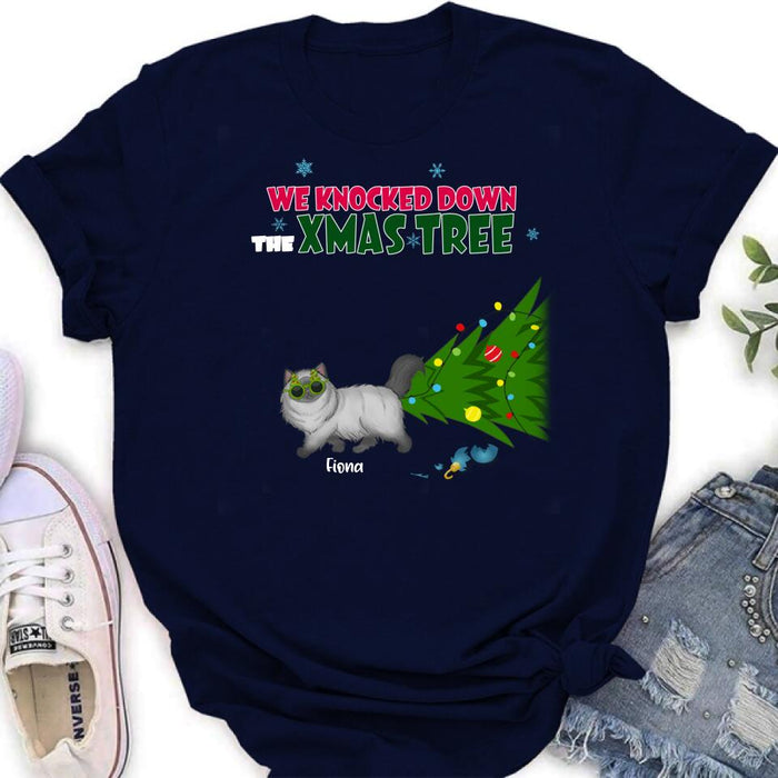 Custom Personalized Christmas Cat Shirt/ Pullover Hoodie - Upto 4 Cats - Best Gift For Cat Lovers - We Knocked Down The Xmas Tree