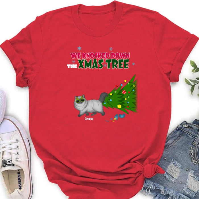 Custom Personalized Christmas Cat Shirt/ Pullover Hoodie - Upto 4 Cats - Best Gift For Cat Lovers - We Knocked Down The Xmas Tree