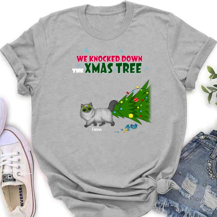 Custom Personalized Christmas Cat Shirt/ Pullover Hoodie - Upto 4 Cats - Best Gift For Cat Lovers - We Knocked Down The Xmas Tree