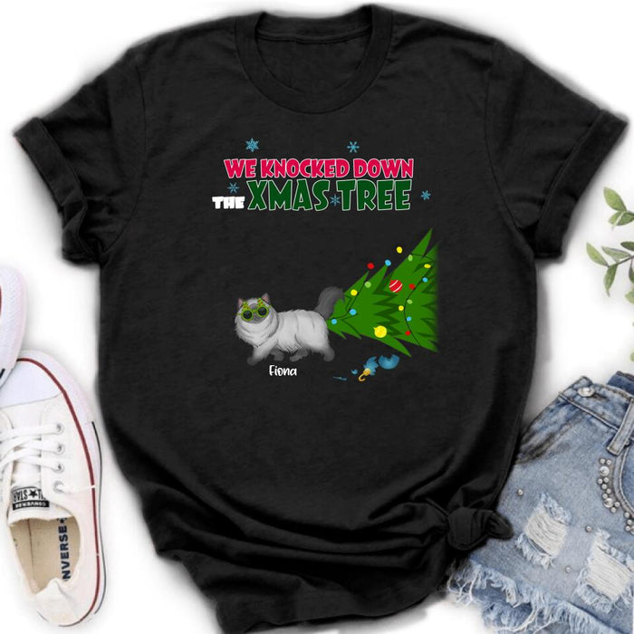 Custom Personalized Christmas Cat Shirt/ Pullover Hoodie - Upto 4 Cats - Best Gift For Cat Lovers - We Knocked Down The Xmas Tree