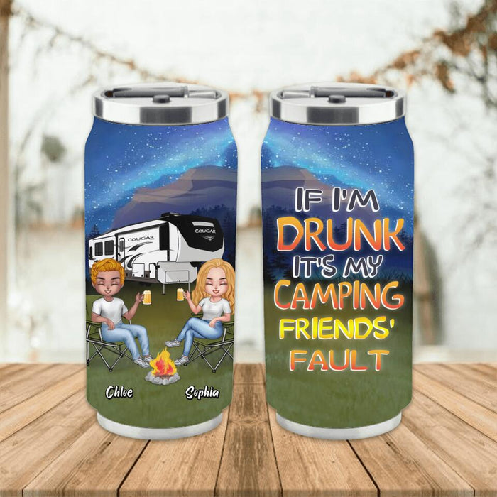 Custom Personalized Camping Friends Soda Can Tumbler - Upto 7 People - Gift Idea For Friends/ Camping Lover - Apparently We're Trouble When We Are Together Who Knew