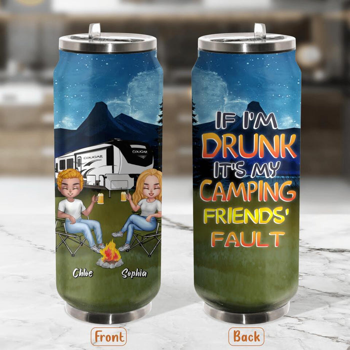 Custom Personalized Camping Friends Soda Can Tumbler - Upto 7 People - Gift Idea For Friends/ Camping Lover - Apparently We're Trouble When We Are Together Who Knew