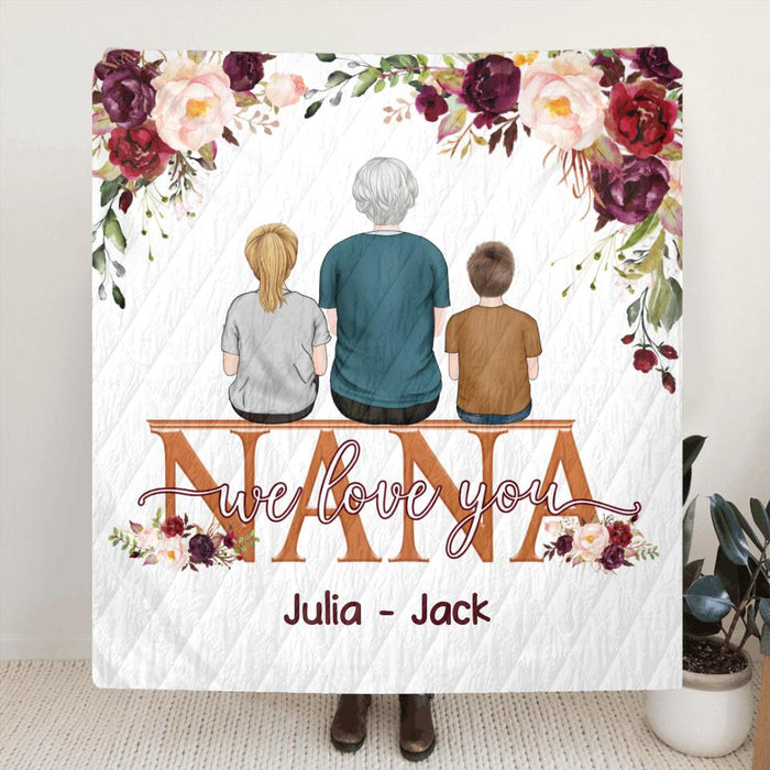 Custom Personalized Nana Quilt/Fleece Blanket - Upto 8 Kids - Gift Idea For Mother's Day/Grandma - We Love You