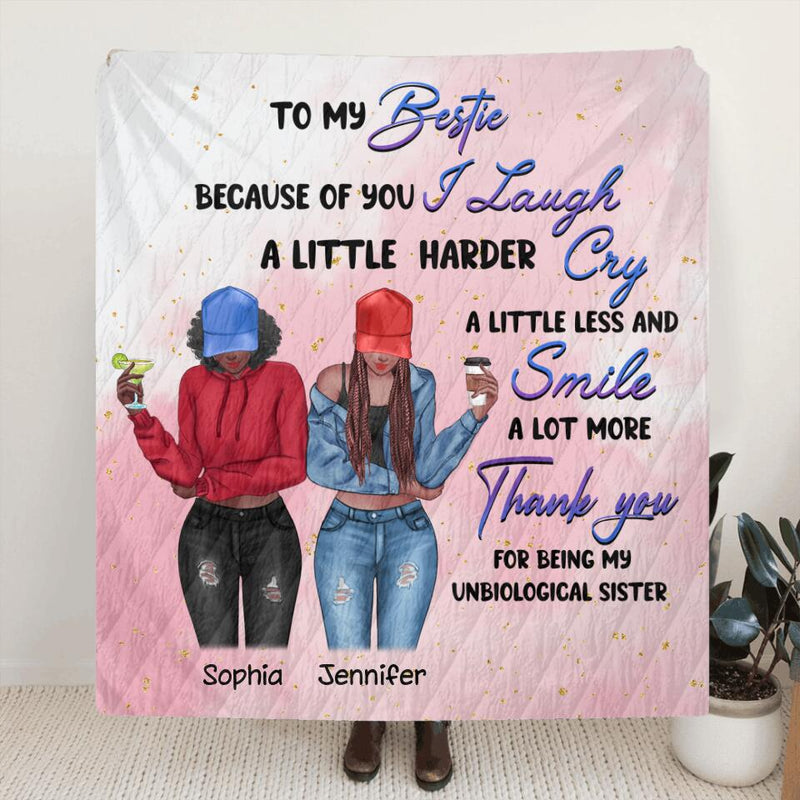 Personalized Bestie Fleece Throw Blanket/Quilt - Gift Idea For Best Friends - Thank You For Being My Unbiological Sister
