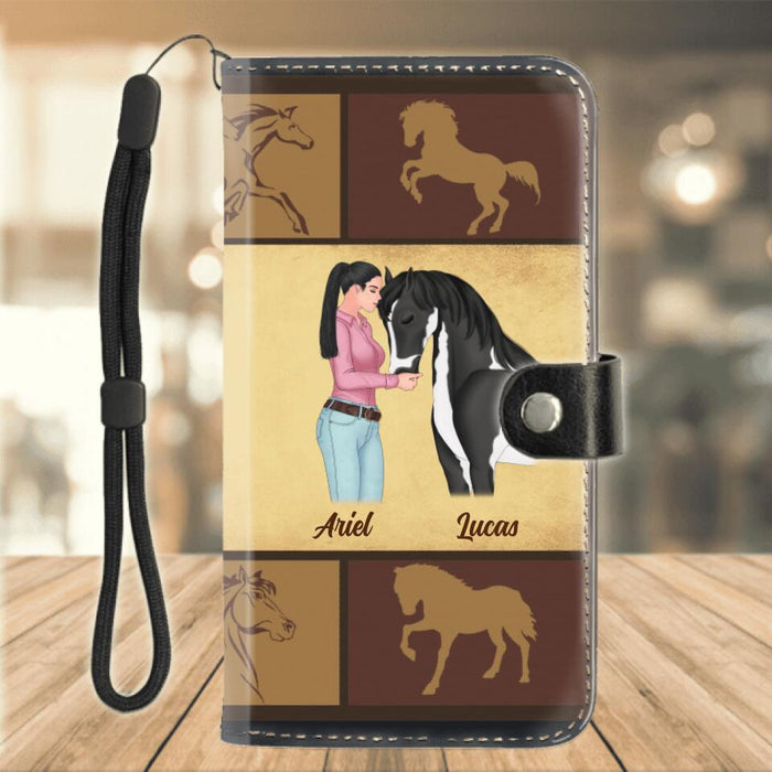 Custom Personalized Horse Girl Phone Wallet - Upto 5 Horses - Gift Idea For Horse Lovers - Once Upon A Time There Was A Girl Who Really Loved Horses