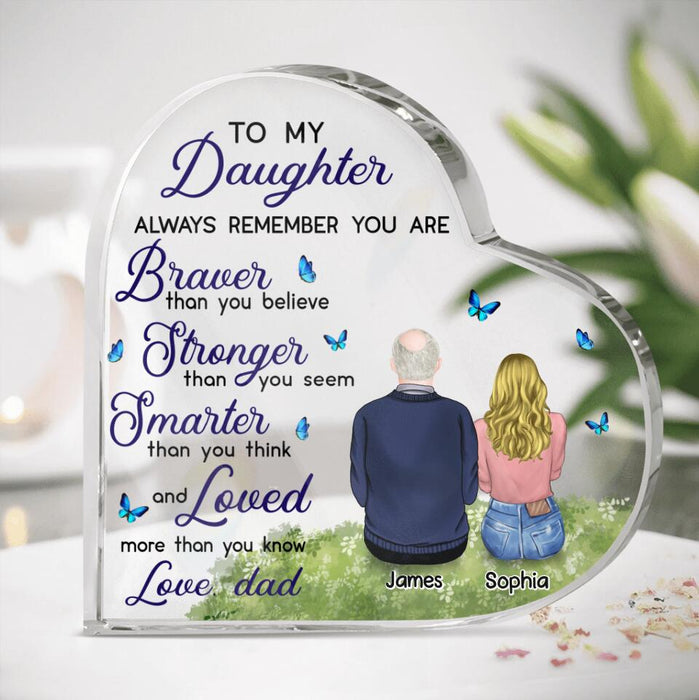 Custom Personalized To My Daughter Crystal Heart - Gift For Daughter From Dad - When Life Tries To Knock You Down This Old Man Will Always Have Your Back