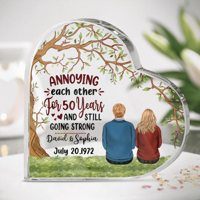 Custom Personalized Couple Crystal Heart Keepsake -  Anniversary Gift Idea For Couple - Annoying Each Other For 50 Years And Still Going Strong