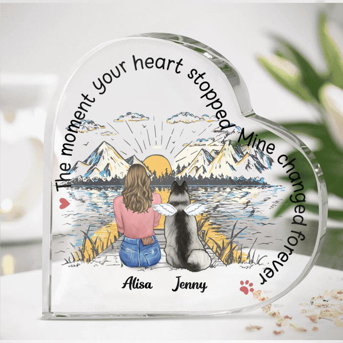 Personalized Memorial Dog Heart-Shaped Acrylic Plaque - Up To 5 Dogs - Gift Idea For Dog Lovers - The Moment Your Heart Stopped Mine Changed Forever