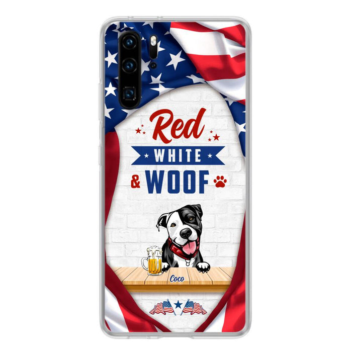 Custom Personalized Dog Phone Case - Gift Idea For Independence Day/ Dog Lover - Red, White & Woof - Case For Xiaomi, Oppo And Huawei