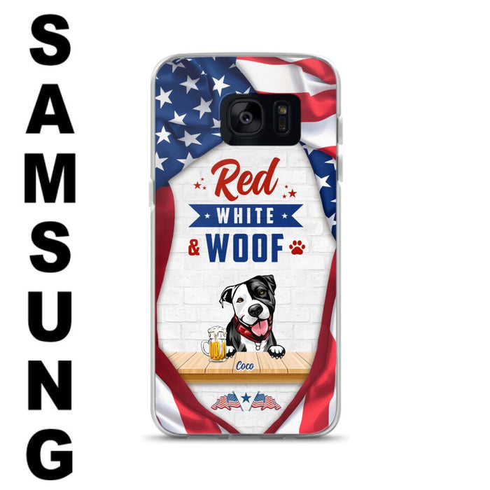 Custom Personalized Dog Phone Case - Gift Idea For Independence Day/ Dog Lover - Red, White & Woof - Case For iPhone And Samsung