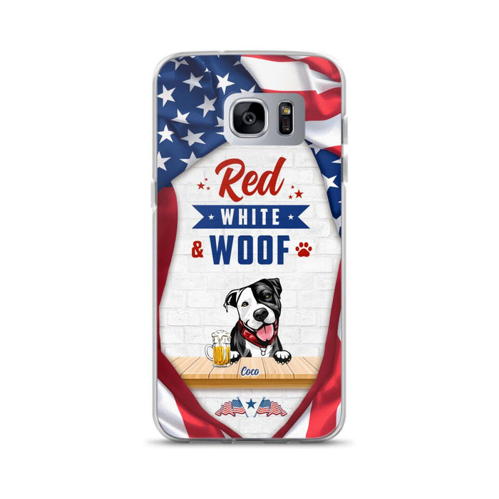 Custom Personalized Dog Phone Case - Gift Idea For Independence Day/ Dog Lover - Red, White & Woof - Case For iPhone And Samsung