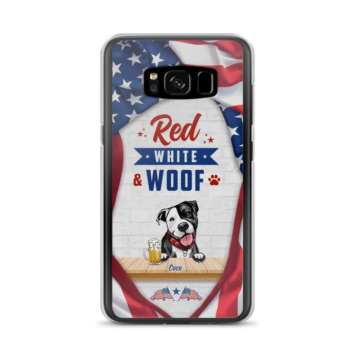 Custom Personalized Dog Phone Case - Gift Idea For Independence Day/ Dog Lover - Red, White & Woof - Case For iPhone And Samsung