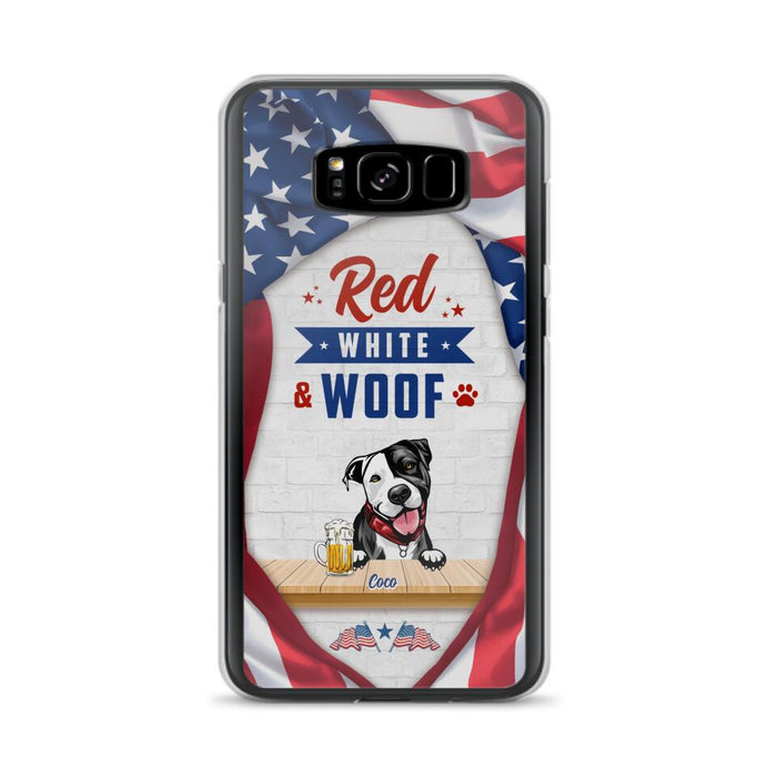 Custom Personalized Dog Phone Case - Gift Idea For Independence Day/ Dog Lover - Red, White & Woof - Case For iPhone And Samsung