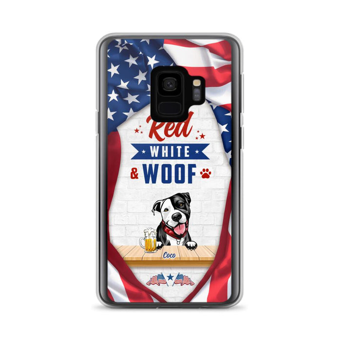 Custom Personalized Dog Phone Case - Gift Idea For Independence Day/ Dog Lover - Red, White & Woof - Case For iPhone And Samsung