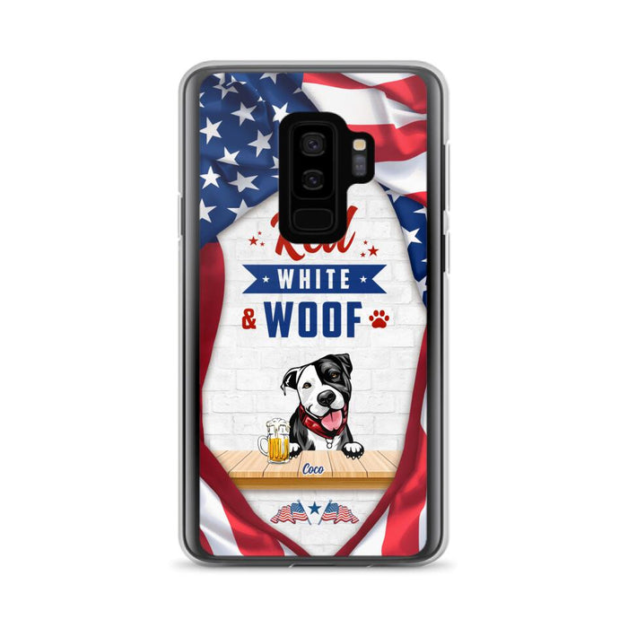 Custom Personalized Dog Phone Case - Gift Idea For Independence Day/ Dog Lover - Red, White & Woof - Case For iPhone And Samsung