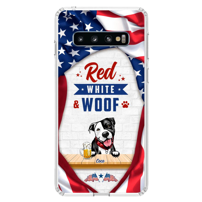 Custom Personalized Dog Phone Case - Gift Idea For Independence Day/ Dog Lover - Red, White & Woof - Case For iPhone And Samsung