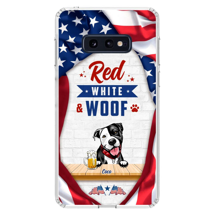 Custom Personalized Dog Phone Case - Gift Idea For Independence Day/ Dog Lover - Red, White & Woof - Case For iPhone And Samsung