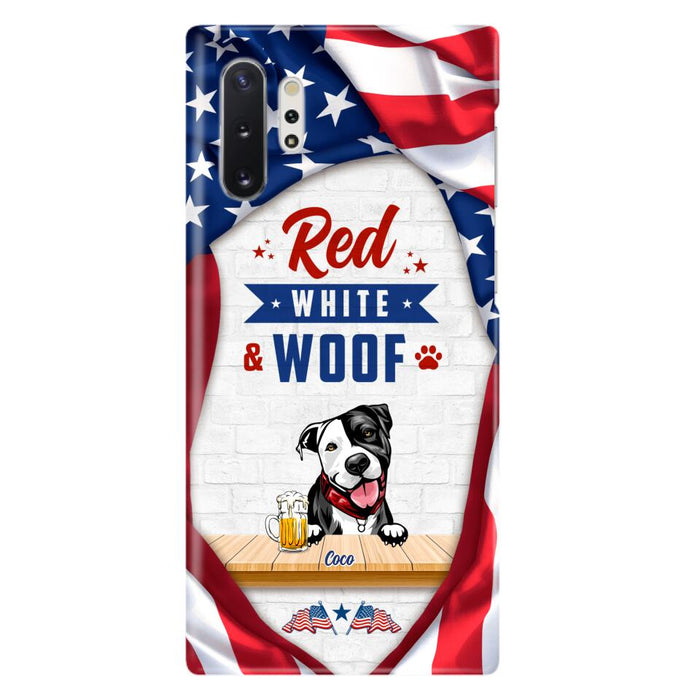 Custom Personalized Dog Phone Case - Gift Idea For Independence Day/ Dog Lover - Red, White & Woof - Case For iPhone And Samsung