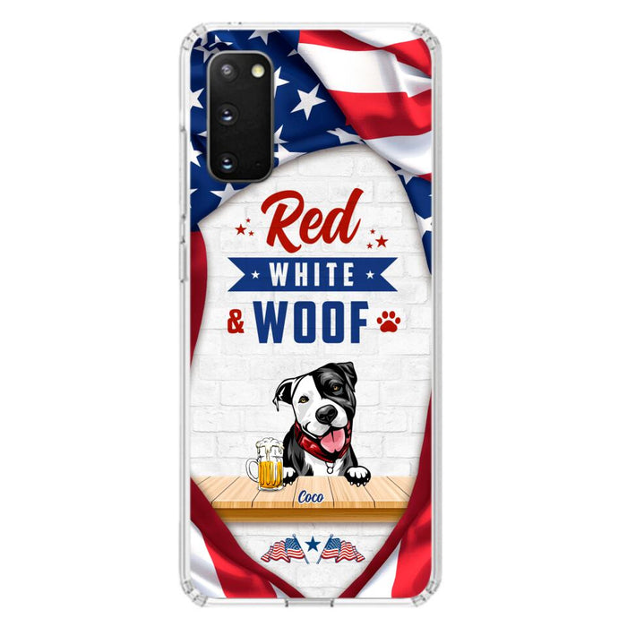 Custom Personalized Dog Phone Case - Gift Idea For Independence Day/ Dog Lover - Red, White & Woof - Case For iPhone And Samsung