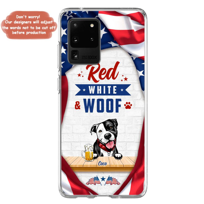 Custom Personalized Dog Phone Case - Gift Idea For Independence Day/ Dog Lover - Red, White & Woof - Case For iPhone And Samsung