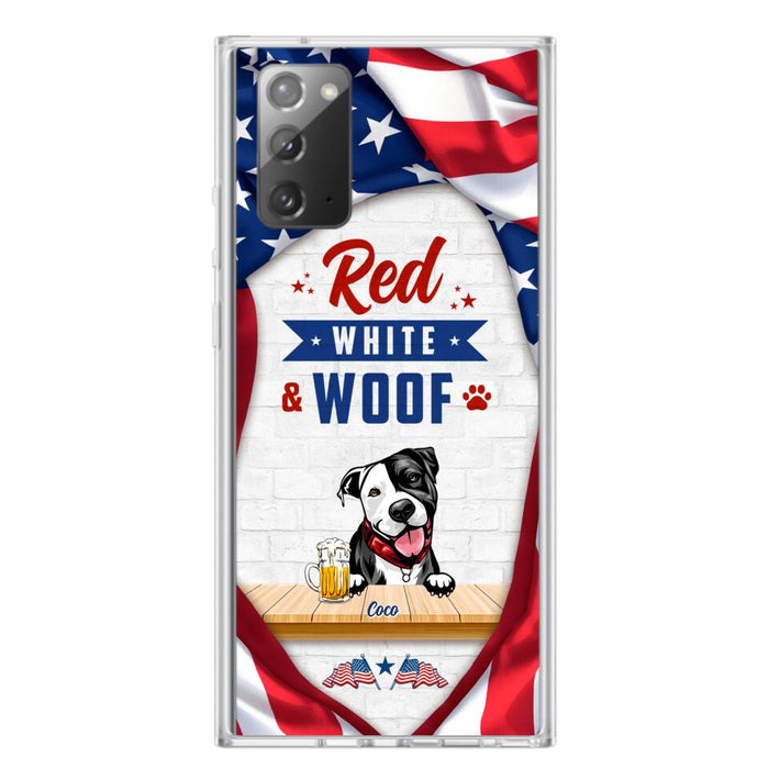 Custom Personalized Dog Phone Case - Gift Idea For Independence Day/ Dog Lover - Red, White & Woof - Case For iPhone And Samsung