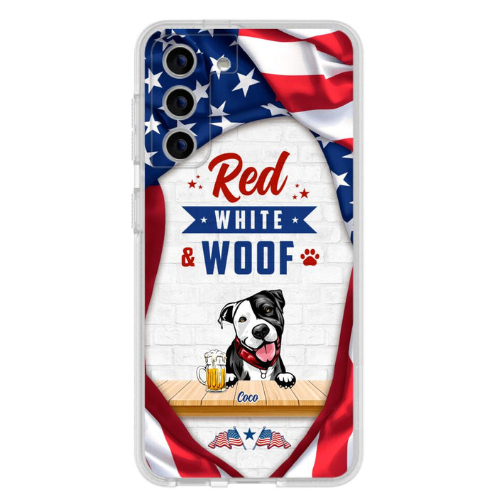 Custom Personalized Dog Phone Case - Gift Idea For Independence Day/ Dog Lover - Red, White & Woof - Case For iPhone And Samsung