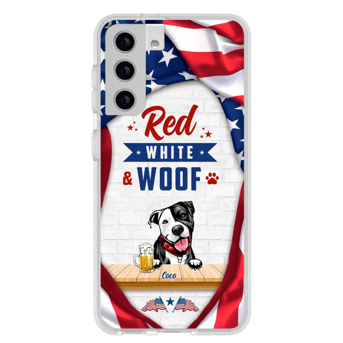 Custom Personalized Dog Phone Case - Gift Idea For Independence Day/ Dog Lover - Red, White & Woof - Case For iPhone And Samsung