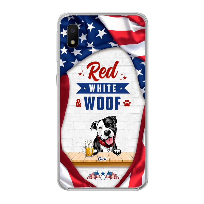 Custom Personalized Dog Phone Case - Gift Idea For Independence Day/ Dog Lover - Red, White & Woof - Case For iPhone And Samsung