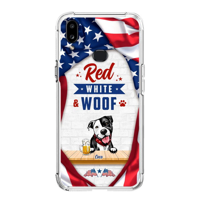 Custom Personalized Dog Phone Case - Gift Idea For Independence Day/ Dog Lover - Red, White & Woof - Case For iPhone And Samsung