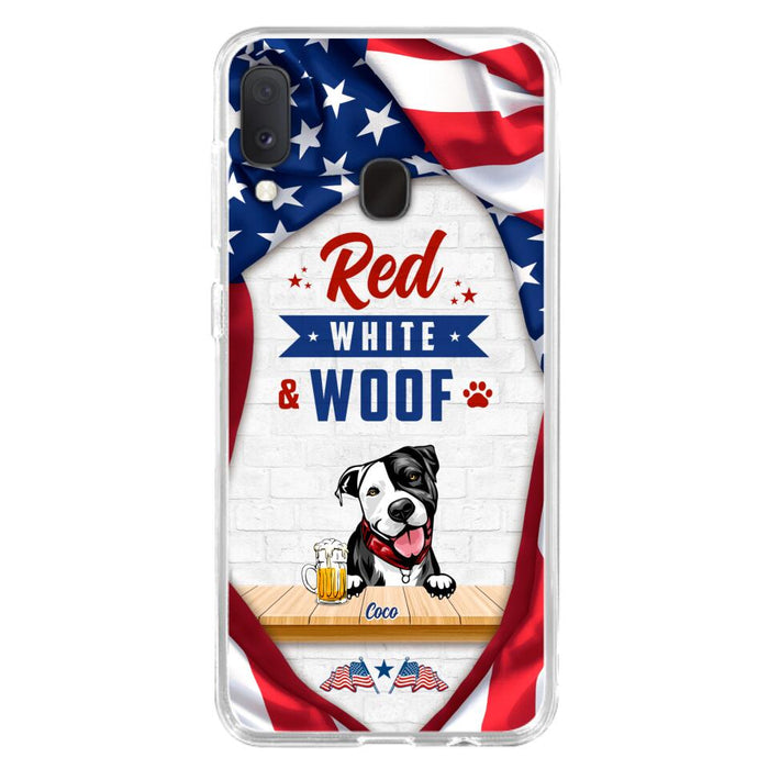 Custom Personalized Dog Phone Case - Gift Idea For Independence Day/ Dog Lover - Red, White & Woof - Case For iPhone And Samsung