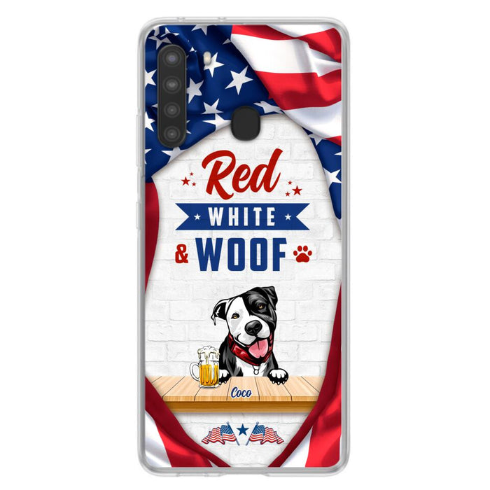 Custom Personalized Dog Phone Case - Gift Idea For Independence Day/ Dog Lover - Red, White & Woof - Case For iPhone And Samsung