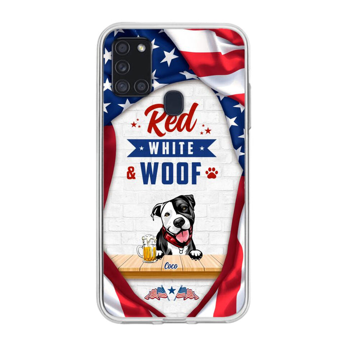 Custom Personalized Dog Phone Case - Gift Idea For Independence Day/ Dog Lover - Red, White & Woof - Case For iPhone And Samsung