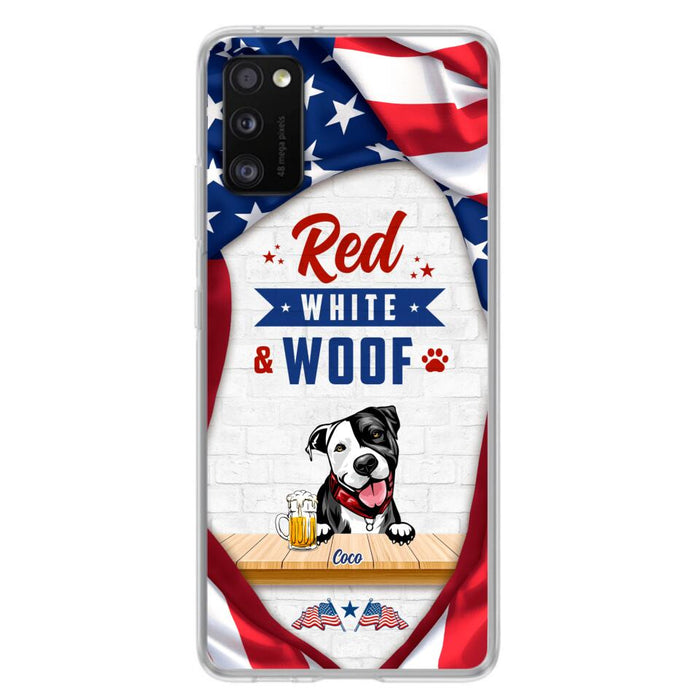 Custom Personalized Dog Phone Case - Gift Idea For Independence Day/ Dog Lover - Red, White & Woof - Case For iPhone And Samsung