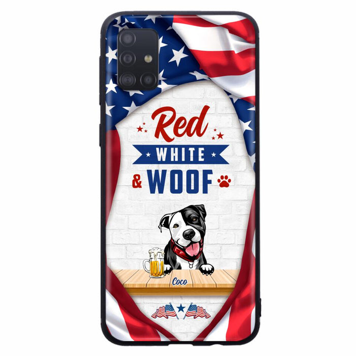 Custom Personalized Dog Phone Case - Gift Idea For Independence Day/ Dog Lover - Red, White & Woof - Case For iPhone And Samsung