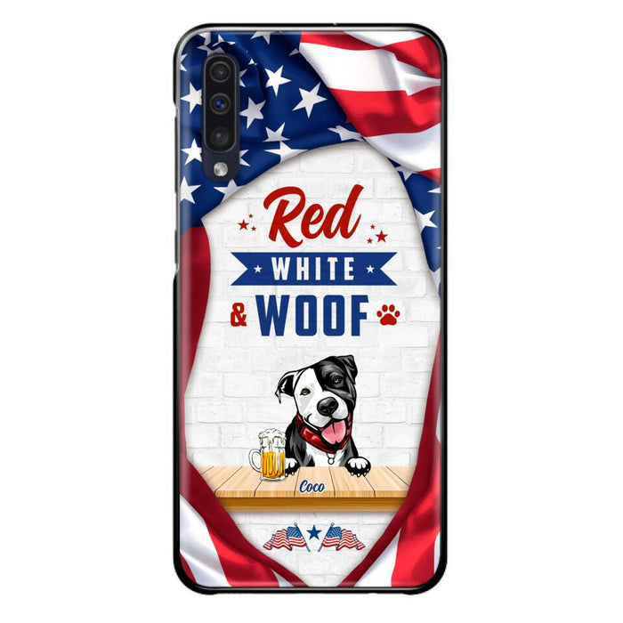 Custom Personalized Dog Phone Case - Gift Idea For Independence Day/ Dog Lover - Red, White & Woof - Case For iPhone And Samsung