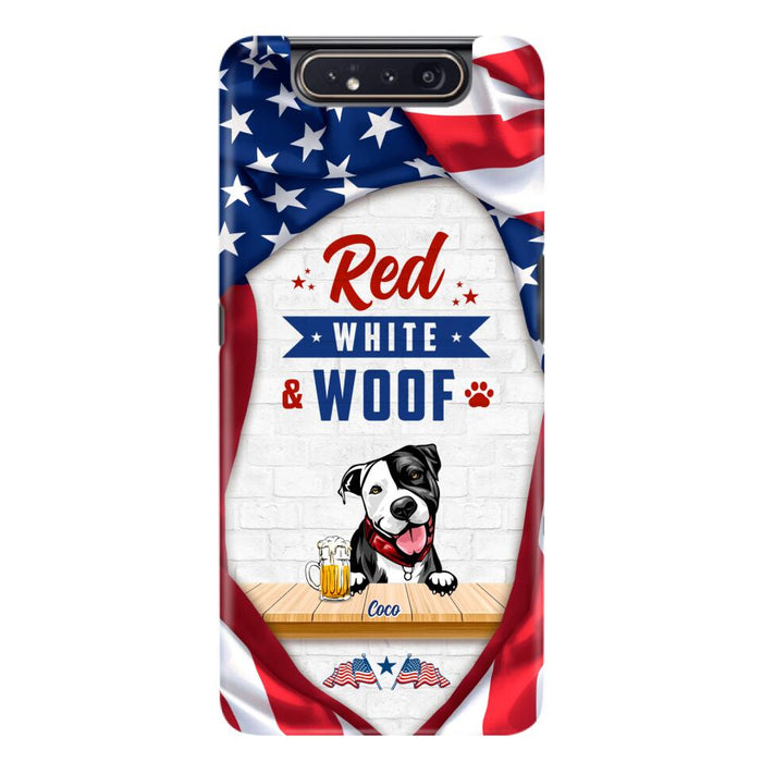 Custom Personalized Dog Phone Case - Gift Idea For Independence Day/ Dog Lover - Red, White & Woof - Case For iPhone And Samsung