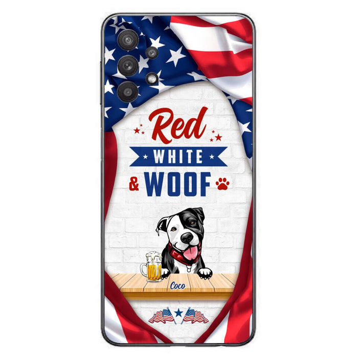 Custom Personalized Dog Phone Case - Gift Idea For Independence Day/ Dog Lover - Red, White & Woof - Case For iPhone And Samsung