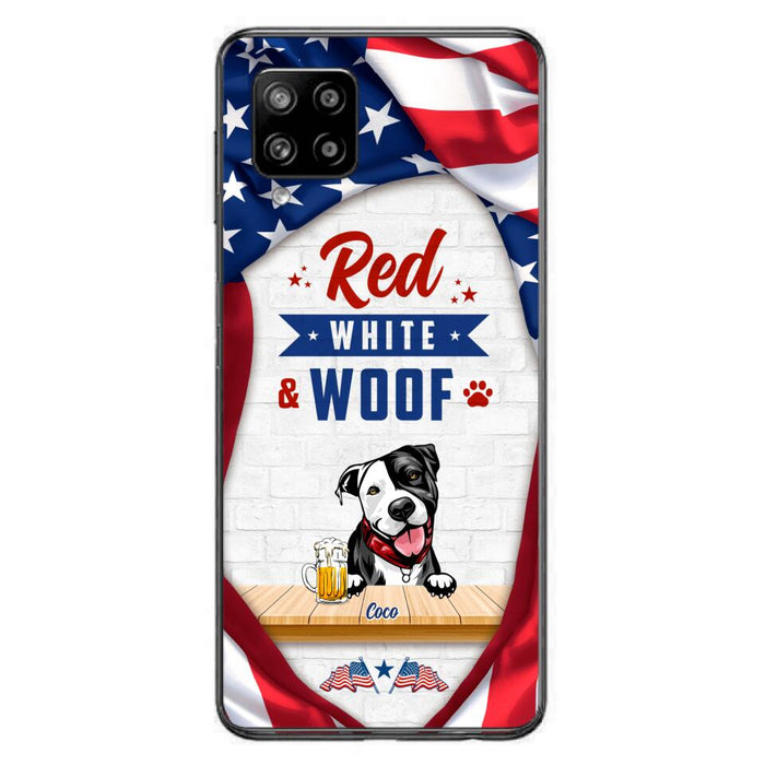 Custom Personalized Dog Phone Case - Gift Idea For Independence Day/ Dog Lover - Red, White & Woof - Case For iPhone And Samsung