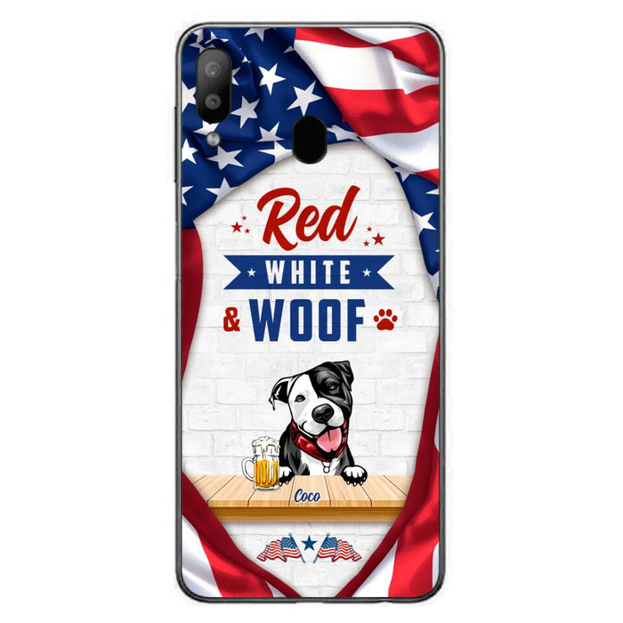 Custom Personalized Dog Phone Case - Gift Idea For Independence Day/ Dog Lover - Red, White & Woof - Case For iPhone And Samsung