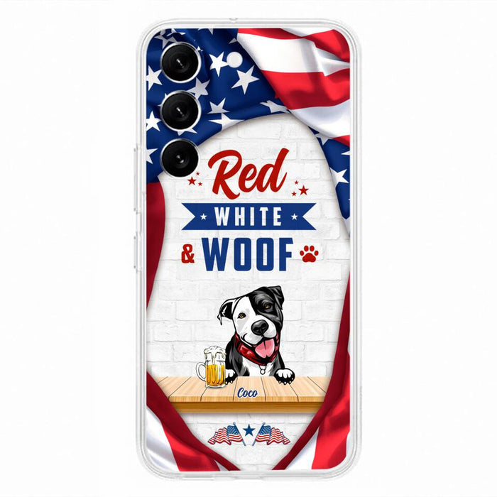 Custom Personalized Dog Phone Case - Gift Idea For Independence Day/ Dog Lover - Red, White & Woof - Case For iPhone And Samsung