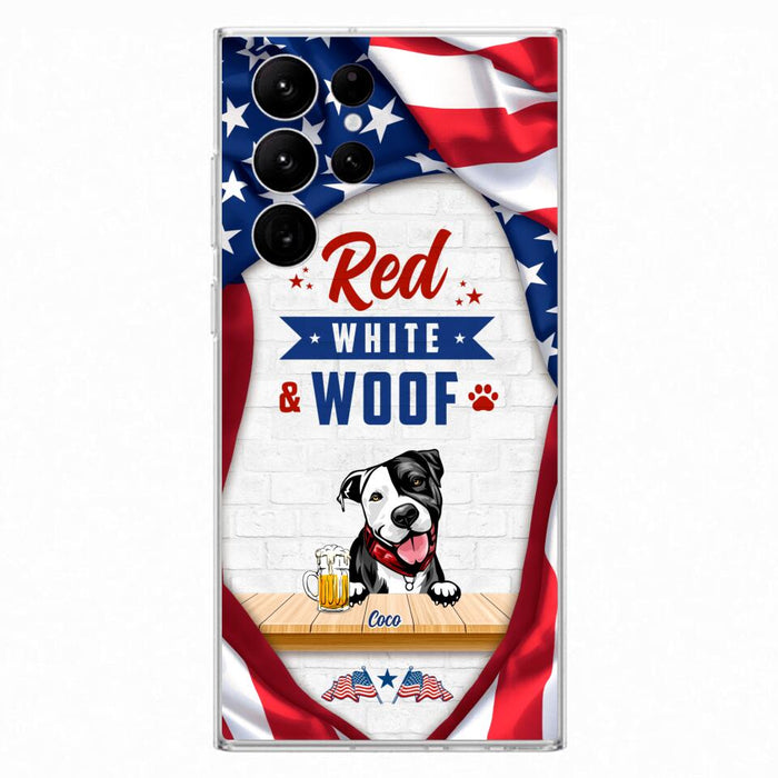 Custom Personalized Dog Phone Case - Gift Idea For Independence Day/ Dog Lover - Red, White & Woof - Case For iPhone And Samsung