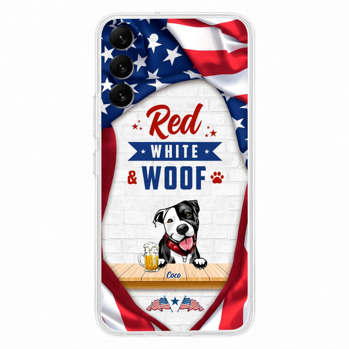 Custom Personalized Dog Phone Case - Gift Idea For Independence Day/ Dog Lover - Red, White & Woof - Case For iPhone And Samsung