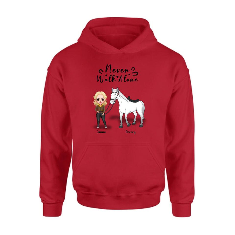 Personalized Horse Girl Chibi Hoodie/Sweatshirt/T-shirt/Long Sleeve - Gift For Horse Lovers with up to 2 Horses - Never Walk Alone