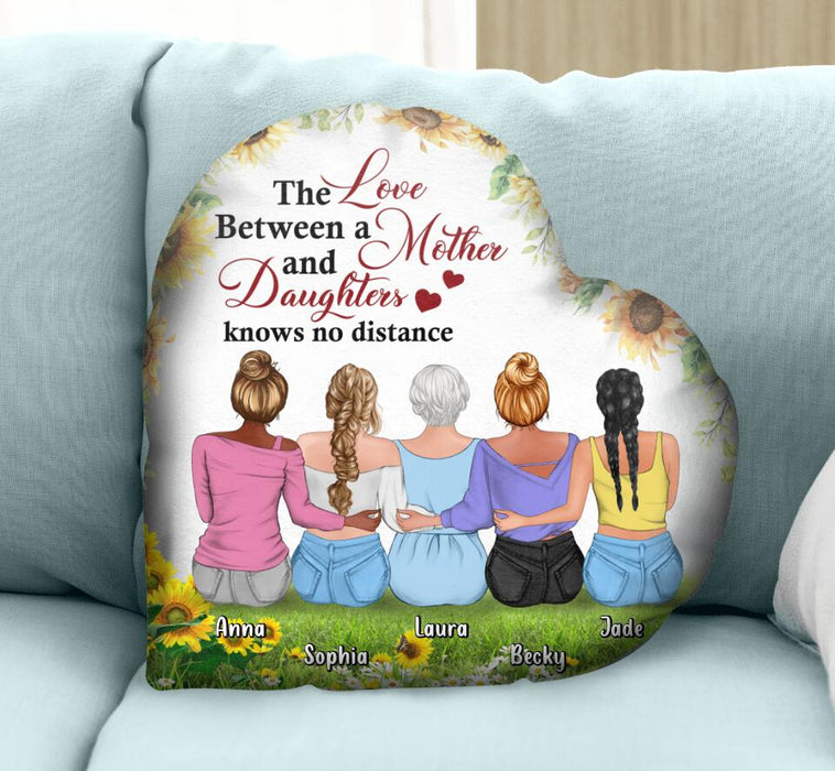 Custom Personalized Mother & Daughters Heart Pillow Case - Gift Idea From Daughters to Mom with up to 4 Daughters - The Love Between A Mother and Daughters Knows No Distance