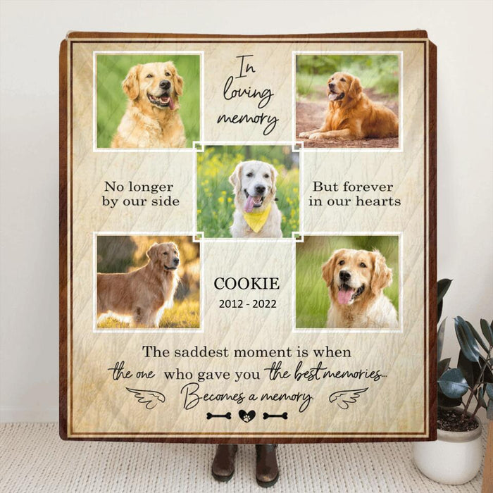 Custom Photo In Loving Memory Pet Fleece/ Quilt Blanket - Memorial Gift Idea For Dog/ Cat Lover - No Longer By Our Side But Forever In Our Hearts