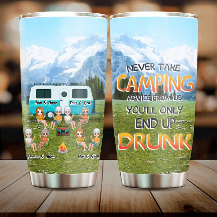 Custom Personalized Mountain Camping Friends Tumbler - Upto 8 People - Best Gift For Camping Lovers - Life Is Better When You're Camping With Friends